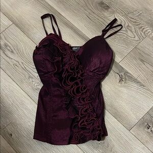 Poetry Clothing sexy top. Burgundy color with built in bra and ruffles, small